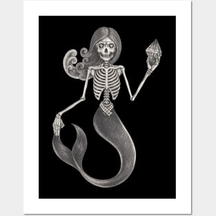 Mermaid skull fantasy surreal art. Posters and Art